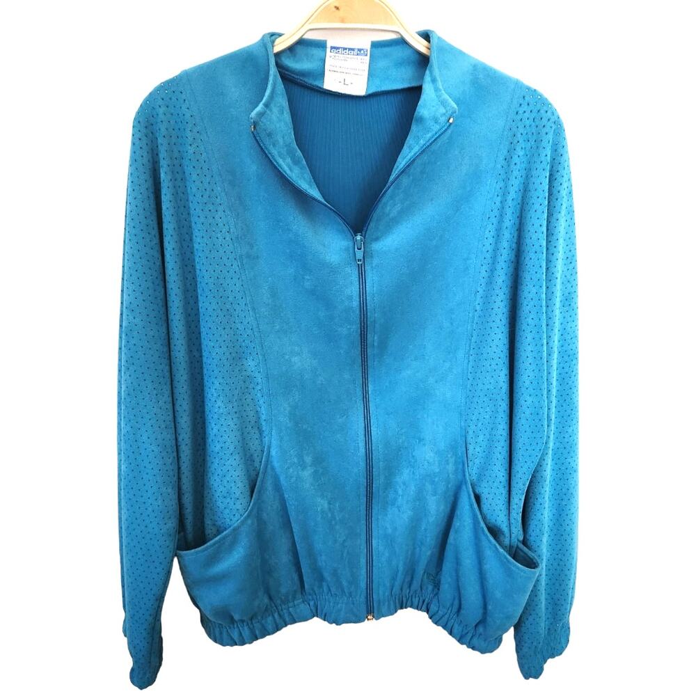 Vintage 90s Adidas Athletic Track Suit Bright Blue Jacket Made USA Size Large
